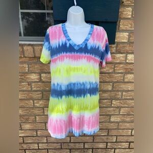 Tie Dye Stripe V-Neck Tee sz M NWT